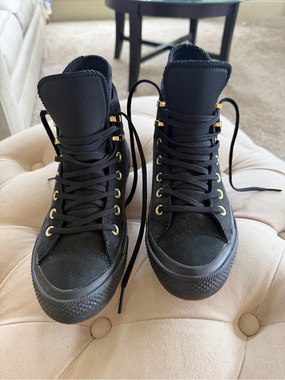 Converse Women's Black High-Top Sneakers with Gold Eyelets